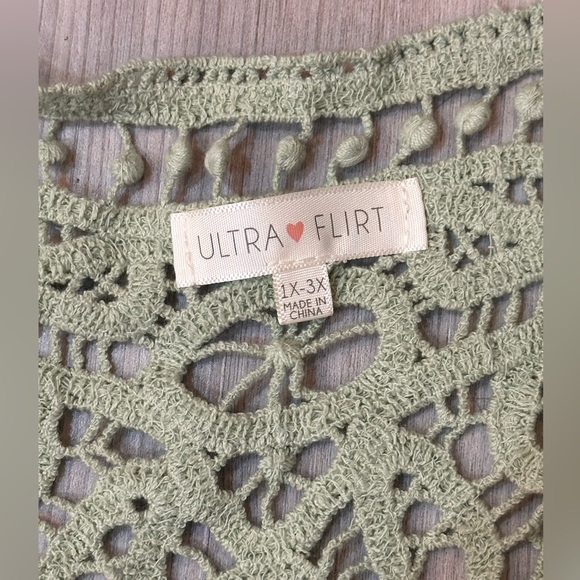 Ultra Flirt Mint Green Crochet Kimono Vest - Picture 2 of 6